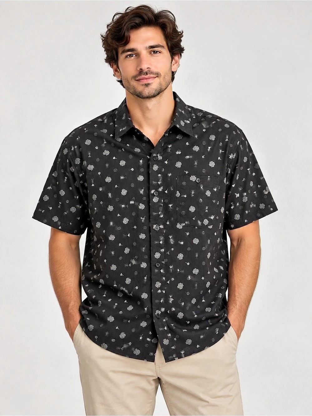 Patagonia Men’s XL Botanical Print Short Sleeve Button-Up Shirt Charcoal